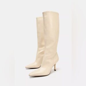 Zara Elegant Cream Knee-High Women's Boots